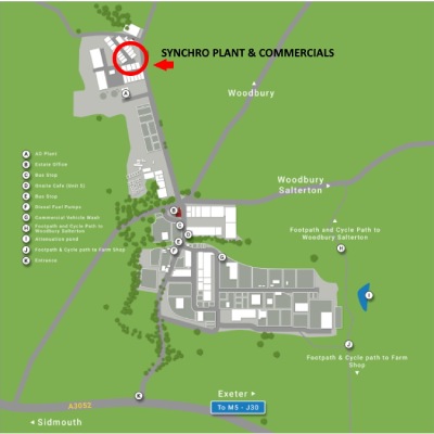 Greendale Business Park site map showing location of Synchro Plant & Commercials workshops